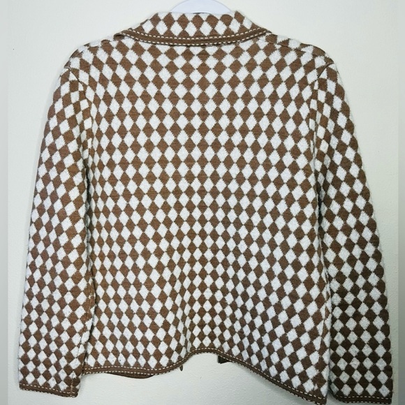 Pendleton Brown & Cream Diamond Pattern Wool Blend Sweater Size M - Picture 3 of 5